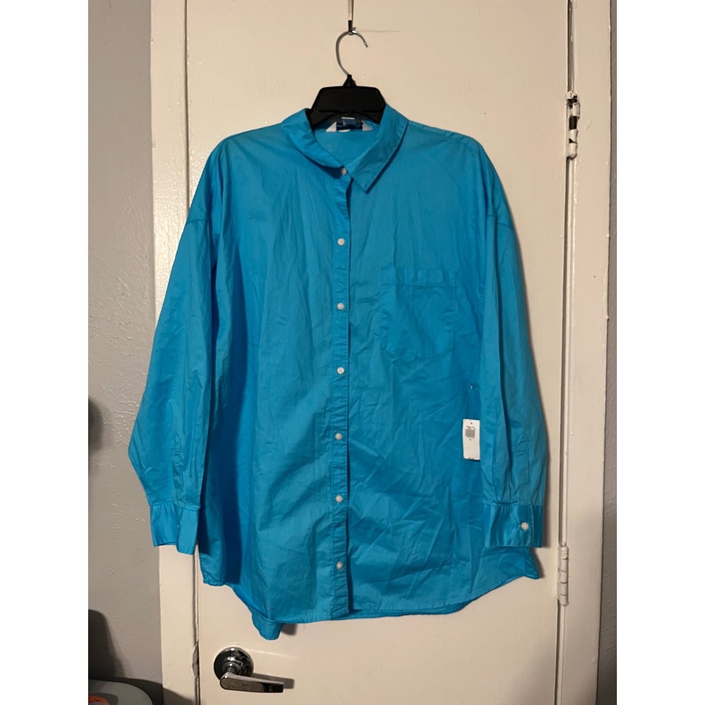 Old Navy The Boyfriend Shirt Turquoise Blue Cotton Button Down Oversized XL NEW